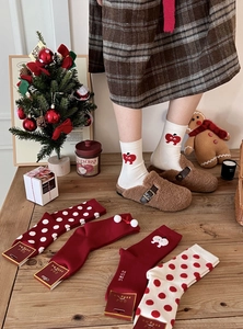 Detailed view of festive Christmas socks set with various patterns and warm knit texture