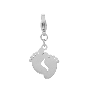 Close-up of silver baby footprint pendant with lobster clasp for DIY necklace