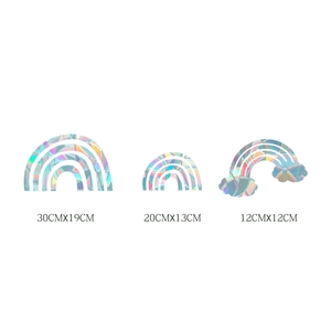Three sizes of holographic rainbow window decals with dimensions 30x19, 20x13, and 12x12 cm