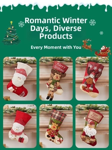 Detail of six assorted knit Christmas stockings with Santa, reindeer and snowman embroidery