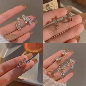 Elegant S925 silver needle earrings with zircon and pearl in four various stylish designs
