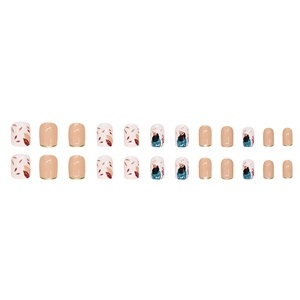 Short fall leaves press-on nails set with 24 pcs featuring maple art and figure designs