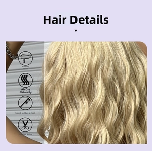 Detail shot of wavy golden hair showing the heat-resistant and smooth fiber texture