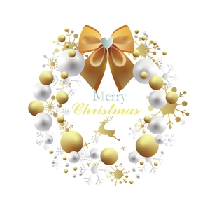 White and gold Christmas wreath window sticker featuring Merry Christmas text and a reindeer