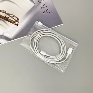 White Lightning to USB-C cable organized inside a portable clear PVC zipper pouch