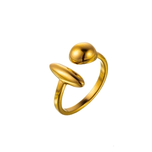 Polished 14K gold plated stainless steel open ring with a minimalist aesthetic design