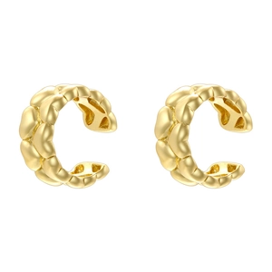 French vintage gold C-shape ear cuffs with layered textured geometric patterns