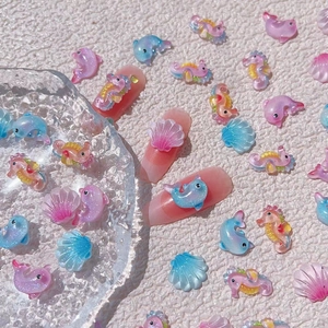 Ocean Theme 3D Nail Art Decorations Resin Shell Dolphin Seahorse Glitter Ice Transparent DIY Manicure Charms