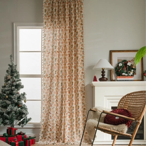 Christmas Gingerbread Man Cotton Linen Curtains Semi Blackout Tassel Partition Valance For Kitchen Living Room