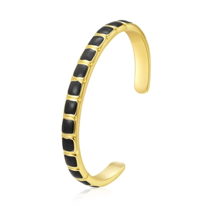 Bamboo style open gold bracelet with black enamel squares in high polished finish