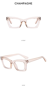 Detailed front and side views of champagne transparent anti-blue light glasses frames