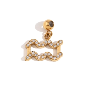 18K gold plated stainless steel Aquarius zodiac pendant with sparkling crystals