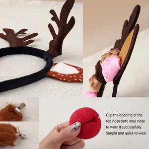 Set de déguisement de renne de Noël 3 pièces avec serre-tête bois queue et nez rouge éponge