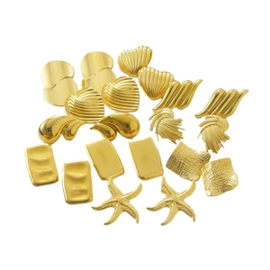 Collection of 18K gold plated stainless steel earrings in various geometric shapes on white