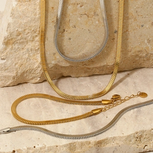 Square Snake Chain Necklace And Bracelet Minimalist Stainless Steel PVD Plated Jewelry For Women