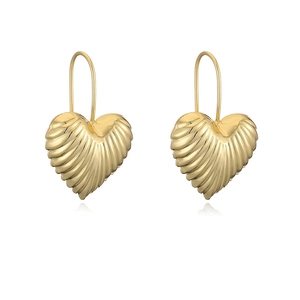 18K gold plated heart earrings with textured 3D pleated surface in symmetrical style