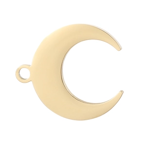Close-up of golden crescent moon pendant with connection ring for DIY jewelry making
