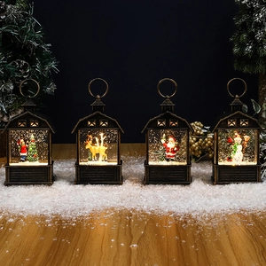 Christmas Bronze Retro Lantern LED Water Filled Glitter Plastic Snow Globe Santa Claus Snowman Reindeer Holiday Ornament