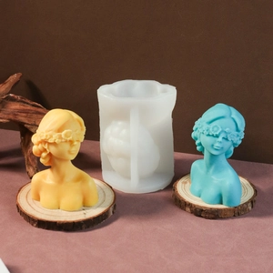 Detailed translucent silicone mold with blindfolded girl bust for candle making