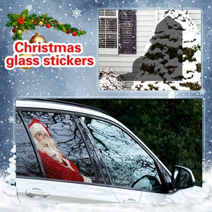 Mesh PVC Christmas window sticker featuring Santa Claus and tree patterns for cars