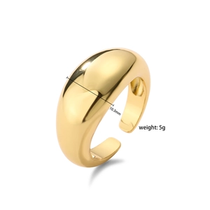 Polished gold brass open ring with a 10.3mm wide band and minimalist hip-hop design