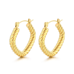 Elegant 18K gold-plated stainless steel twisted rope hoop earrings on a clean white background
