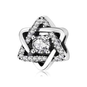 925 Sterling Silver Hexagram Star Charm Bead With Cubic Zirconia Geometric Sparkling DIY Jewelry Accessory For Bracelet