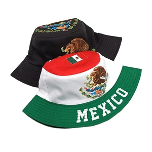 Mexico flag themed cotton bucket hat with national emblem embroidery in black and tricolor