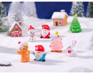 Miniature Christmas figurines set featuring Santa and reindeer for DIY micro landscape