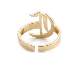 Gothic style gold plated letter D open ring with adjustable band for women