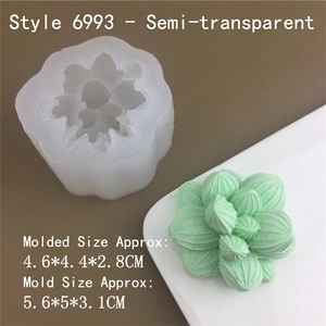 Macro view of 3D succulent cactus silicone mold with detailed finished product dimensions