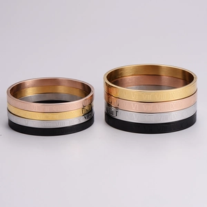 Punk Roman numeral stainless steel bangles set in gold, rose gold, silver and black colors