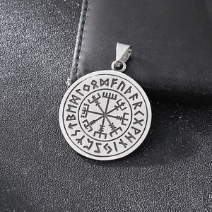 Nordic Viking Vegvisir compass pendant in vintage steel with Runic engravings