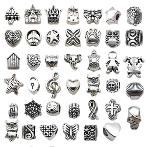 Set of 42 silver alloy large hole beads and charms for DIY bracelet making