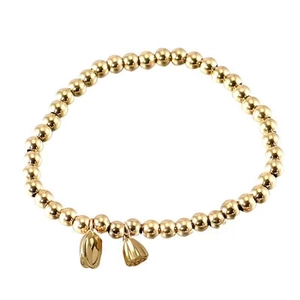 Elegant gold beaded bracelet for women with tulip and lotus seed pod charms