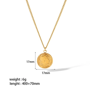 Detailed size specifications of gold 18k coin pendant with 470mm chain length details