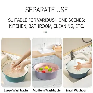 Three-piece set of minimalist color-block washbasins in large medium and small sizes
