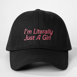 Schwarze Baumwoll-Basecap mit rosa Bestickung I'm Literally Just A Girl