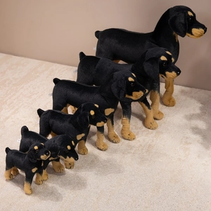 Realistic Doberman plush toy set in six sizes with black and tan fur for home decor