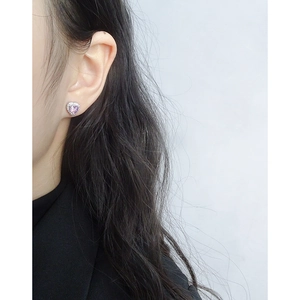 Elegant S925 silver heart stud earrings with purple zircon and white diamond halo