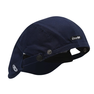 Dark blue cotton canvas beret hat with Since 1991 woven label and metal side snap