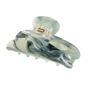 Elegant green and white marble pattern acetate hair claw clip with gold metal spring