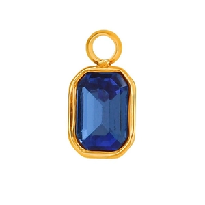 304 stainless steel necklace with rectangular deep blue gemstone and gold plating