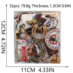 52pcs Western Cowboy Embroidery Patches set featuring horse and boot patterns in a clear bag