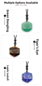 Detail showing Green Aventurine, Tiger Eye, and Lapis Lazuli hexagram pendants