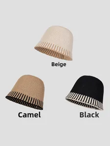Detailed knit texture of bucket hats in beige, camel and black color options