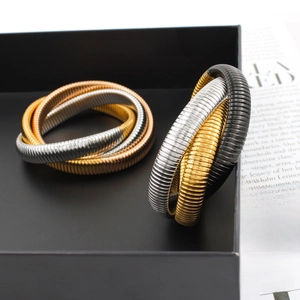 Pulseras de acero inoxidable bañadas en oro de 18 quilates en oro, plata y gris plomizo