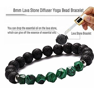 Bracciale diffusore yoga da 8mm in pietra lavica e malachite con olio essenziale