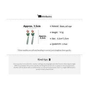 Detailed size chart of elegant long butterfly earrings with resin and cat's eye stone