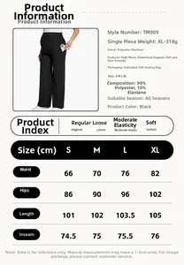 Size chart for maternity straight leg pants showing waist, hip, and length measurements